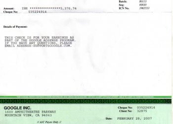 my first cheque from google adsense